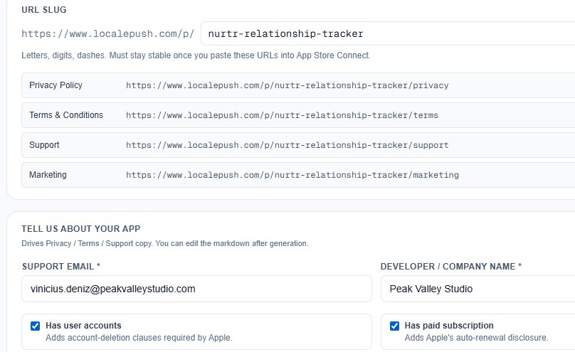 The support and privacy pages Apple requires — done for you.
